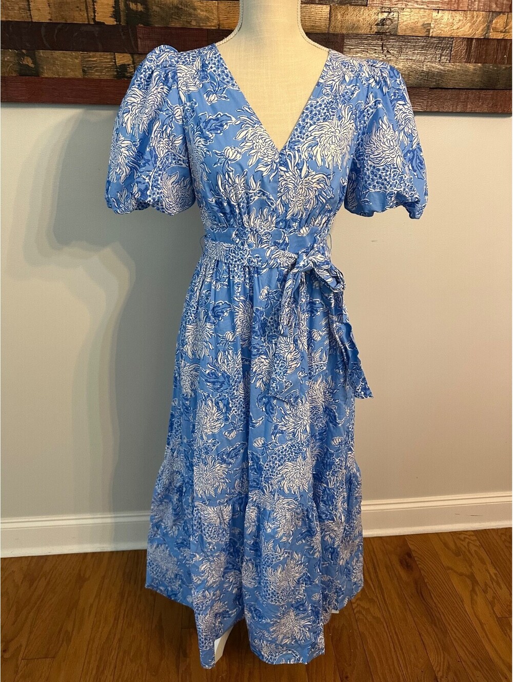 Lilly Pulitzer Ezralyn Short Sleeve Cotton Maxi Dress Boca Blue Size 4